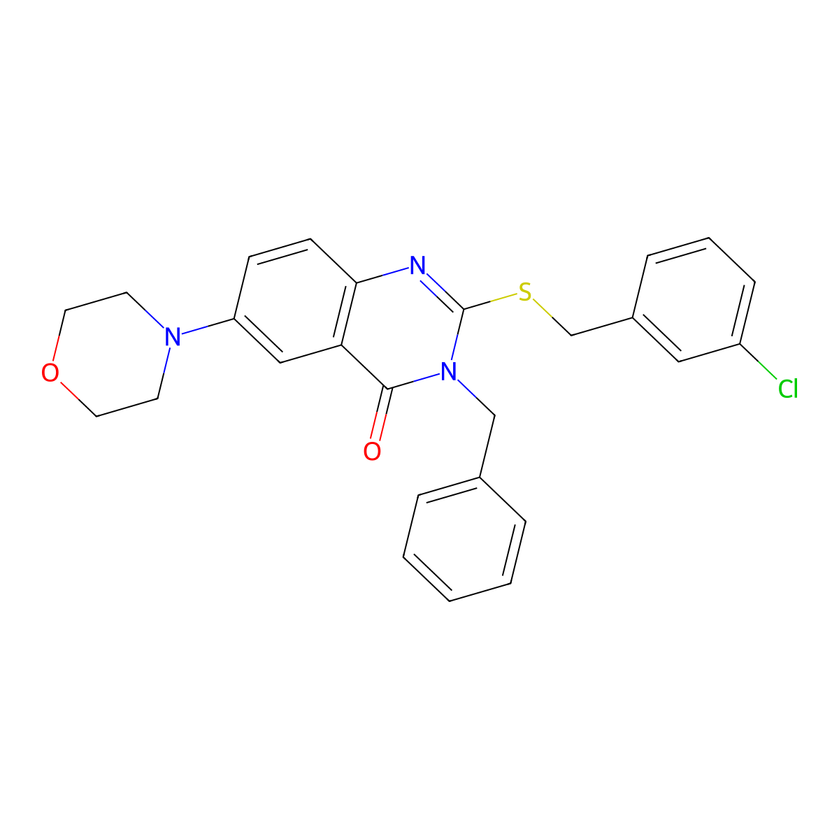 3-benzyl-2-((3-chlorobenzyl)thio)-6-morpholinoquinazolin-4(3H)-one molecular structure, CAS 422278-93-1