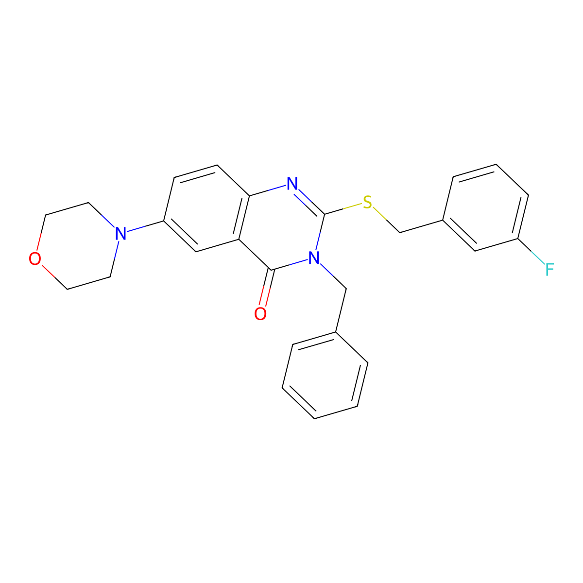 3-benzyl-2-((3-fluorobenzyl)thio)-6-morpholinoquinazolin-4(3H)-one molecular structure, CAS 422278-96-4