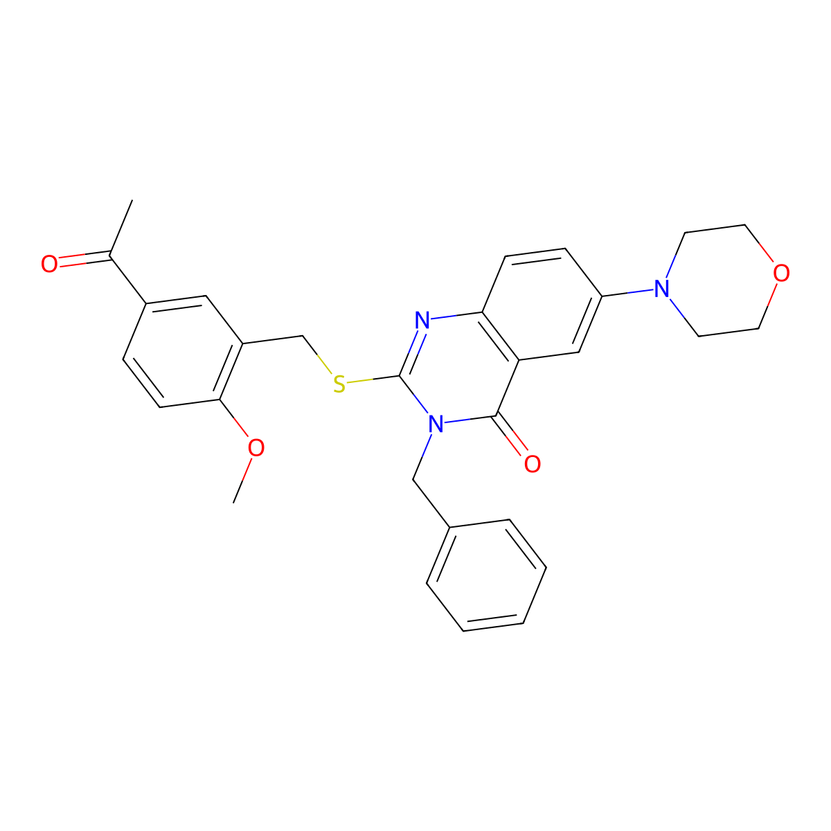 2-((5-acetyl-2-methoxybenzyl)thio)-3-benzyl-6-morpholinoquinazolin-4(3H)-one molecular structure, CAS 422278-97-5