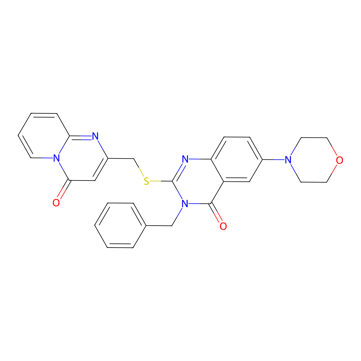 3-Benzyl-6-morpholin-4-yl-2-[(4-oxopyrido[1,2-a]pyrimidin-2-yl)methylsulfanyl]quinazolin-4-one molecular structure, CAS 422278-99-7