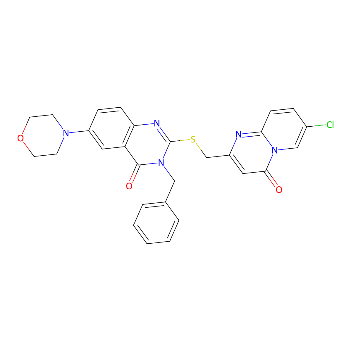3-Benzyl-2-[(7-chloro-4-oxopyrido[1,2-a]pyrimidin-2-yl)methylsulfanyl]-6-morpholin-4-ylquinazolin-4-one molecular structure, CAS 422279-00-3