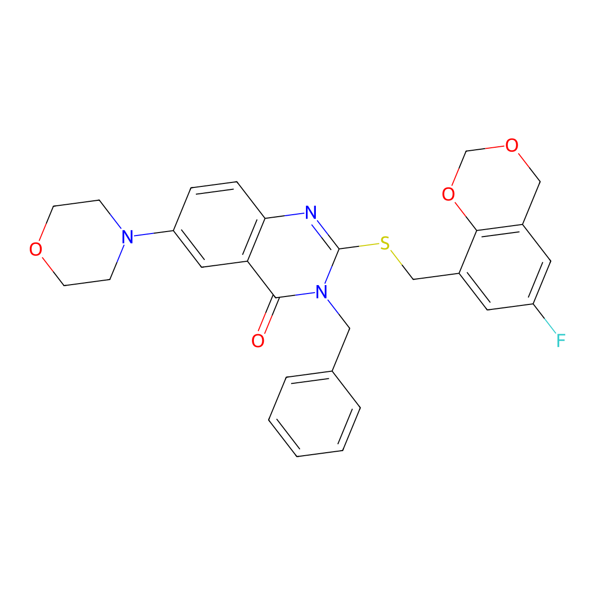 3-benzyl-2-[(6-fluoro-4H-1,3-benzodioxin-8-yl)methylsulfanyl]-6-morpholin-4-ylquinazolin-4-one molecular structure, CAS 422279-01-4