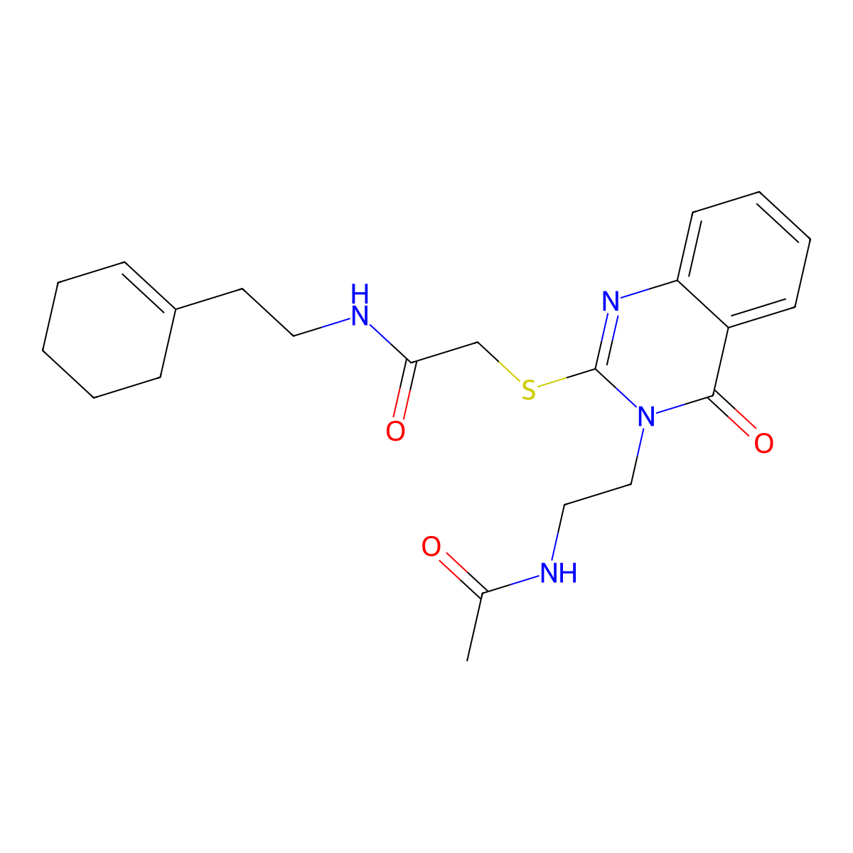 2-((3-(2-acetamidoethyl)-4-oxo-3,4-dihydroquinazolin-2-yl)thio)-N-(2-(cyclohex-1-en-1-yl)ethyl)acetamide molecular structure, CAS 422279-82-1