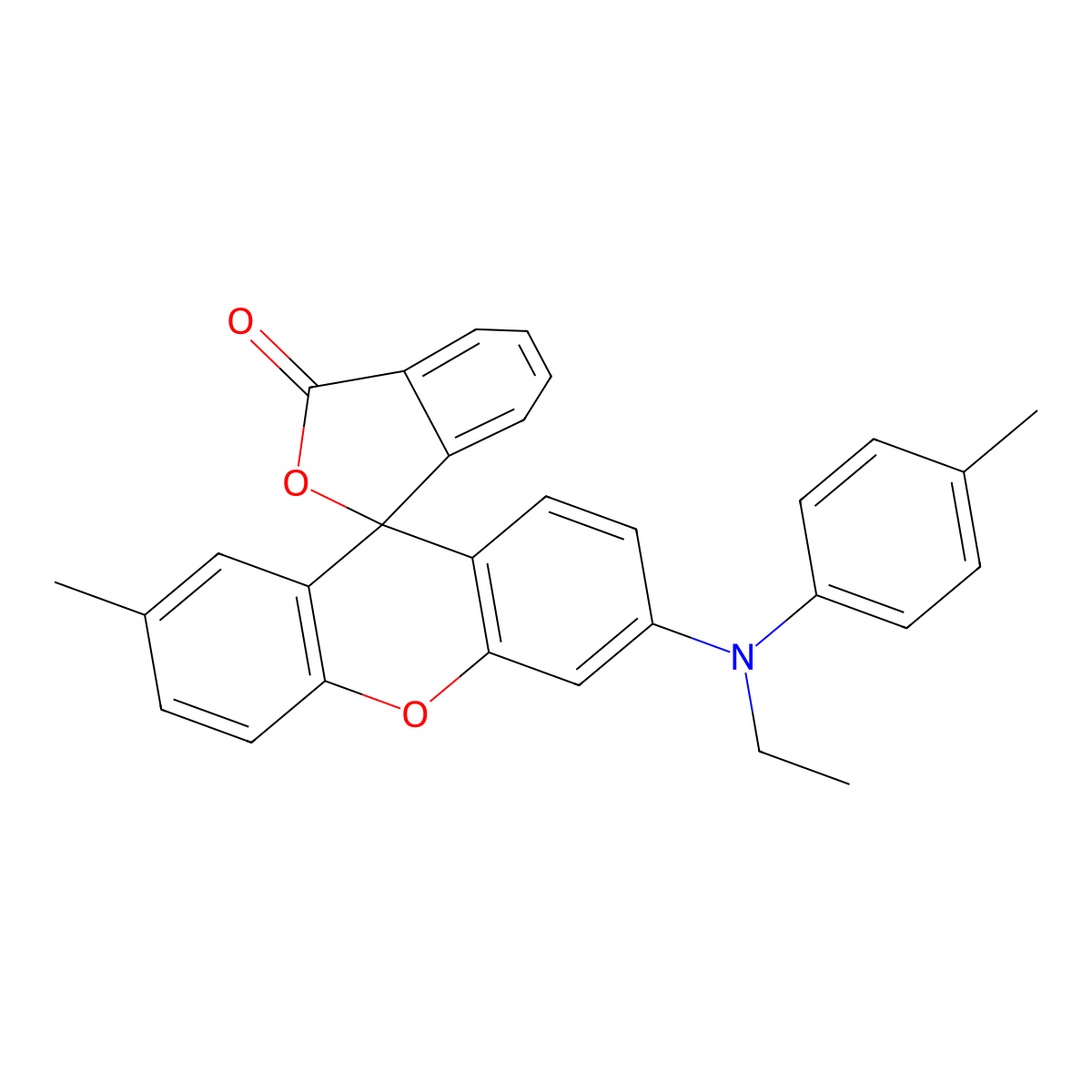 Spiro[isobenzofuran-1(3H),9'-[9H]xanthen]-3-one, 6'-[ethyl(4-methylphenyl)amino]-2'-methyl- molecular structure, CAS 42228-32-0