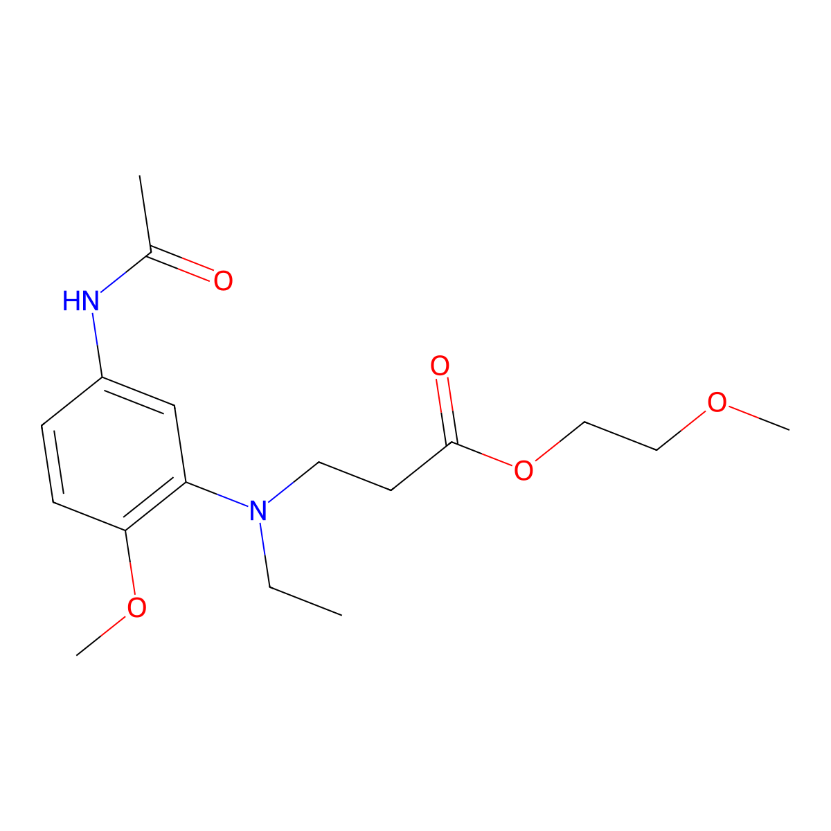 beta-Alanine, N-(5-(acetylamino)-2-methoxyphenyl)-N-ethyl-, 2-methoxyethyl ester molecular structure, CAS 42228-65-9
