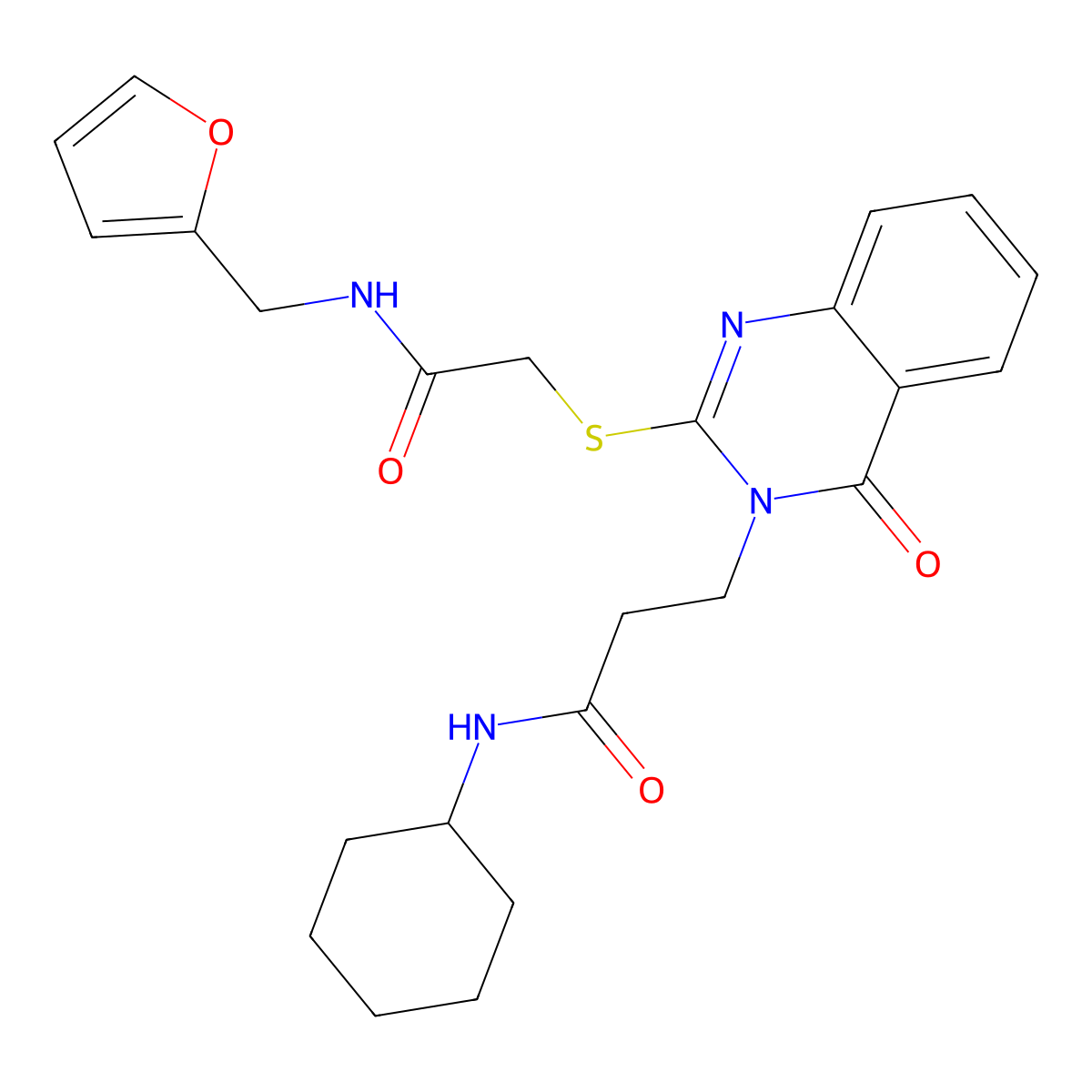 N-cyclohexyl-3-[2-[2-(furan-2-ylmethylamino)-2-oxoethyl]sulfanyl-4-oxoquinazolin-3-yl]propanamide molecular structure, CAS 422280-94-2