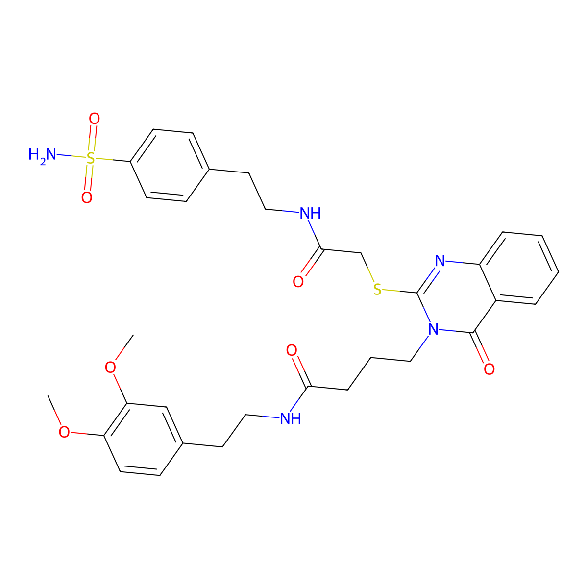 N-(3,4-dimethoxyphenethyl)-4-(4-oxo-2-((2-oxo-2-((4-sulfamoylphenethyl)amino)ethyl)thio)quinazolin-3(4H)-yl)butanamide molecular structure, CAS 422281-62-7