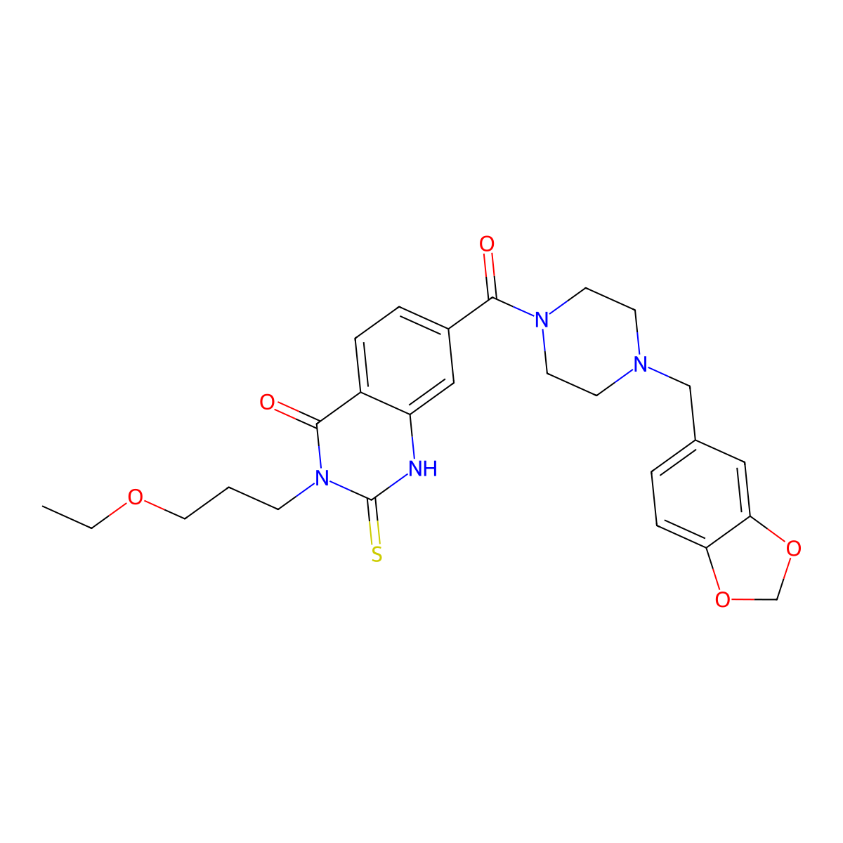 7-(4-(Benzo[d][1,3]dioxol-5-ylmethyl)piperazine-1-carbonyl)-3-(3-ethoxypropyl)-2-thioxo-2,3-dihydroquinazolin-4(1H)-one molecular structure, CAS 422281-90-1