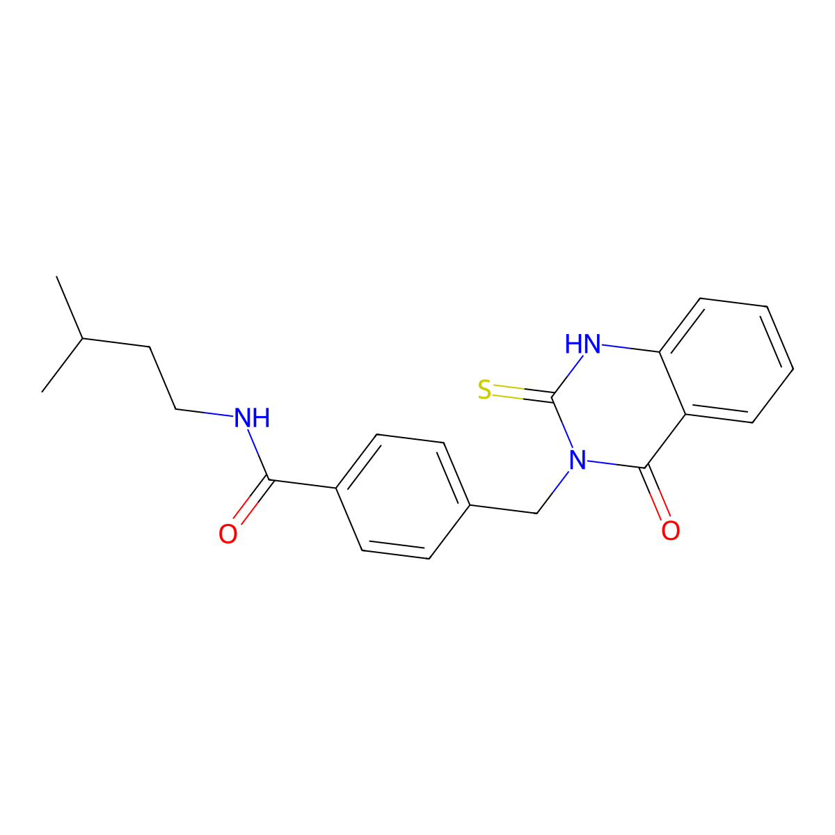 N-(3-methylbutyl)-4-[(4-oxo-2-sulfanylidene-1H-quinazolin-3-yl)methyl]benzamide molecular structure, CAS 422282-11-9