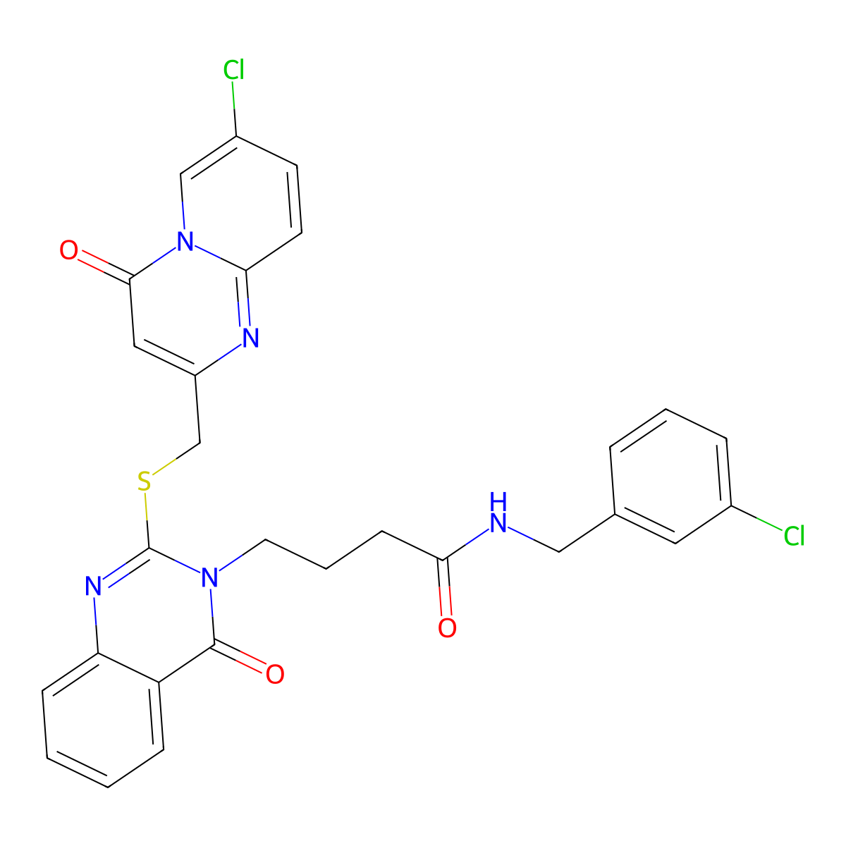 4-[2-[(7-chloro-4-oxopyrido[1,2-a]pyrimidin-2-yl)methylsulfanyl]-4-oxoquinazolin-3-yl]-N-[(3-chlorophenyl)methyl]butanamide molecular structure, CAS 422282-26-6