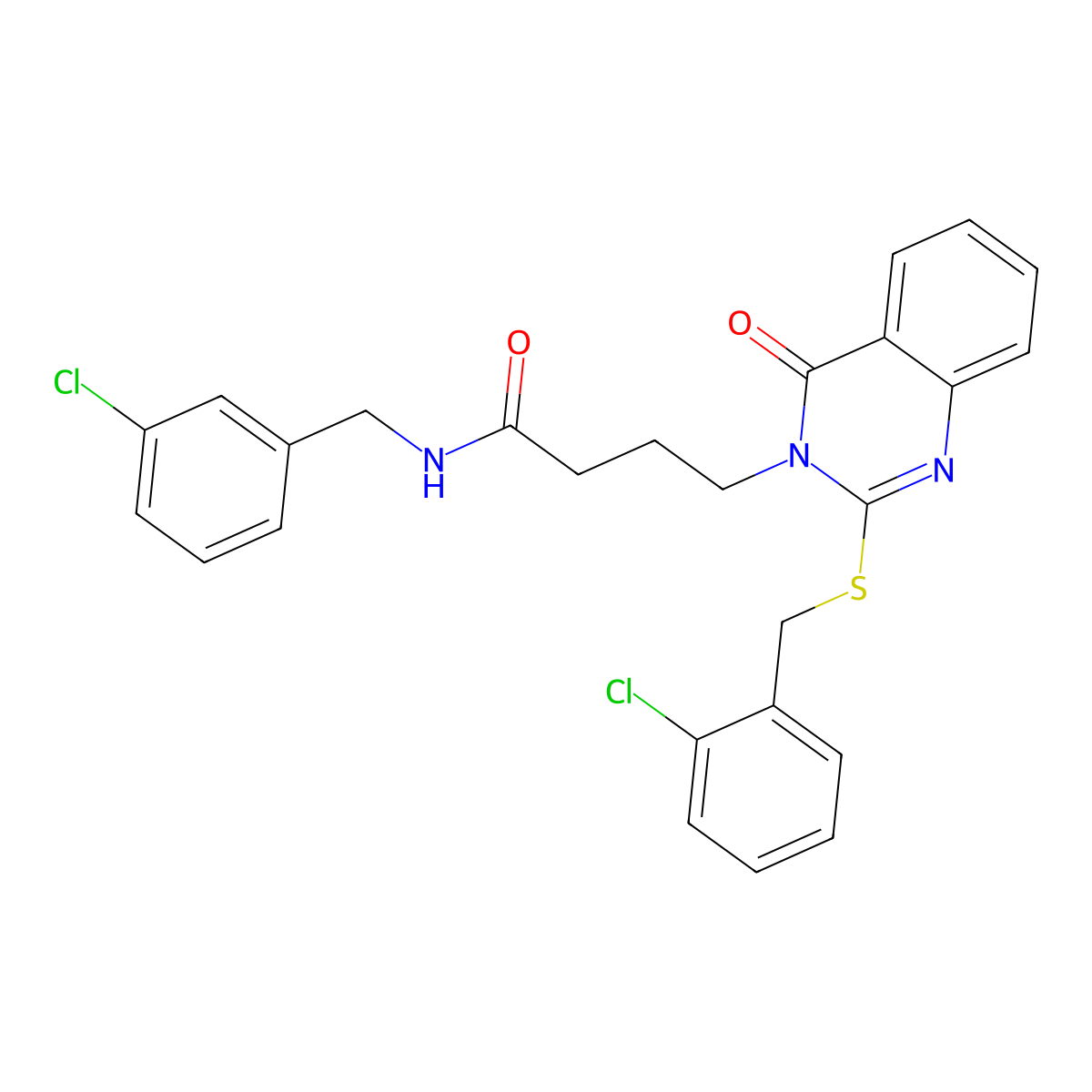 N-[(3-chlorophenyl)methyl]-4-[2-[(2-chlorophenyl)methylsulfanyl]-4-oxoquinazolin-3-yl]butanamide molecular structure, CAS 422282-27-7