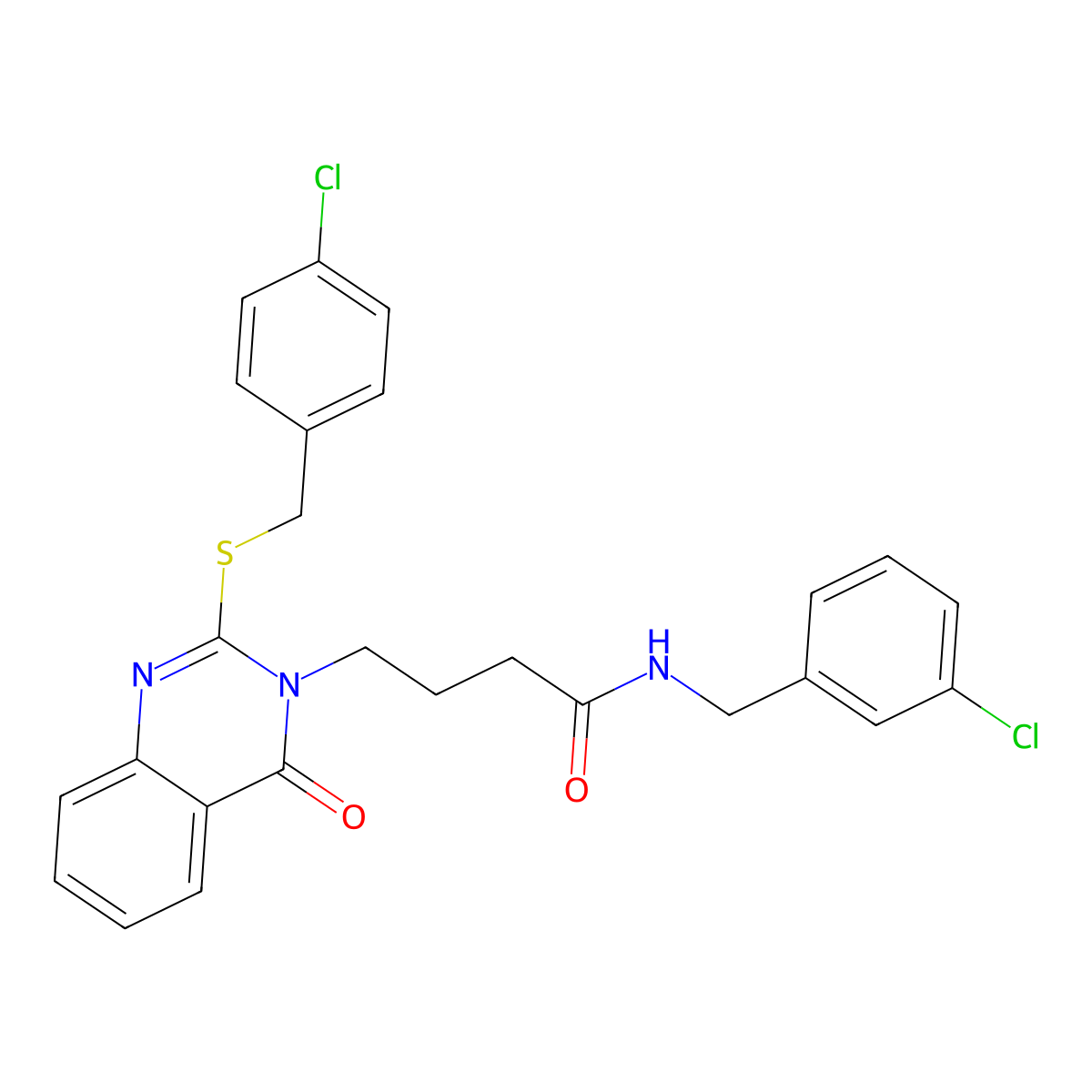 N-(3-chlorobenzyl)-4-(2-((4-chlorobenzyl)thio)-4-oxoquinazolin-3(4H)-yl)butanamide molecular structure, CAS 422282-28-8