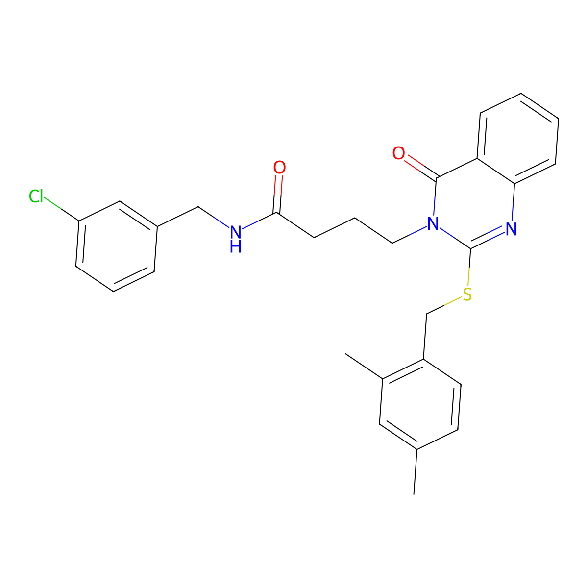 N-[(3-chlorophenyl)methyl]-4-[2-[(2,4-dimethylphenyl)methylsulfanyl]-4-oxoquinazolin-3-yl]butanamide molecular structure, CAS 422282-29-9