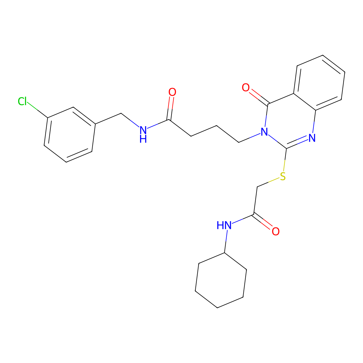 N-[(3-chlorophenyl)methyl]-4-(2-{[(cyclohexylcarbamoyl)methyl]sulfanyl}-4-oxo-3,4-dihydroquinazolin-3-yl)butanamide molecular structure, CAS 422282-30-2