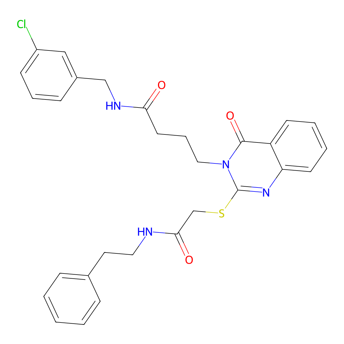 N-(3-chlorobenzyl)-4-(4-oxo-2-((2-oxo-2-(phenethylamino)ethyl)thio)quinazolin-3(4H)-yl)butanamide molecular structure, CAS 422282-31-3