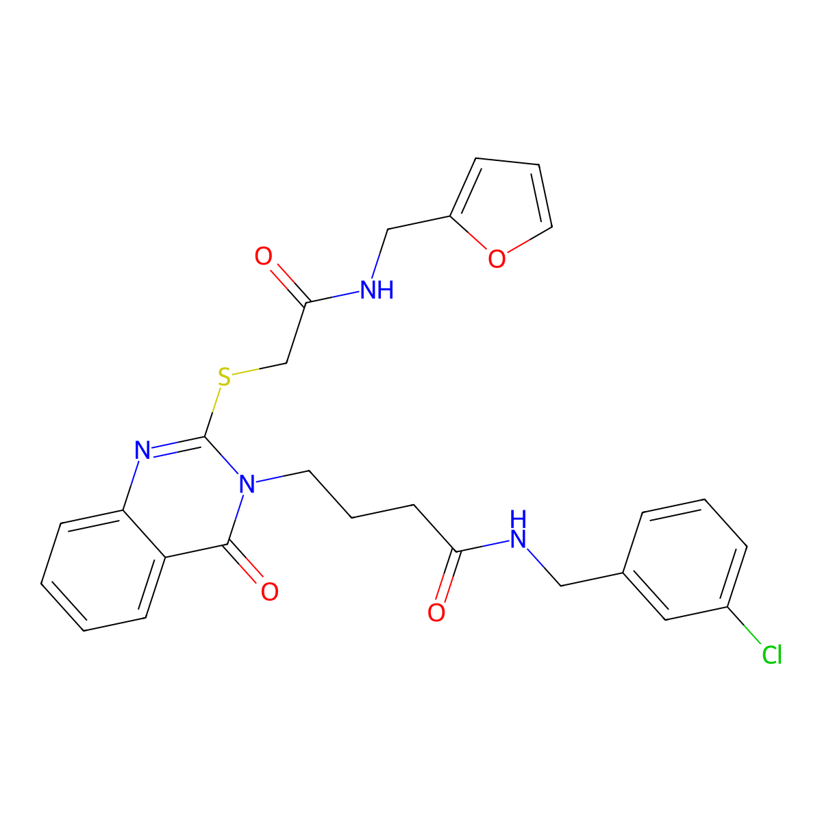 N-[(3-chlorophenyl)methyl]-4-[2-[2-(furan-2-ylmethylamino)-2-oxoethyl]sulfanyl-4-oxoquinazolin-3-yl]butanamide molecular structure, CAS 422282-32-4