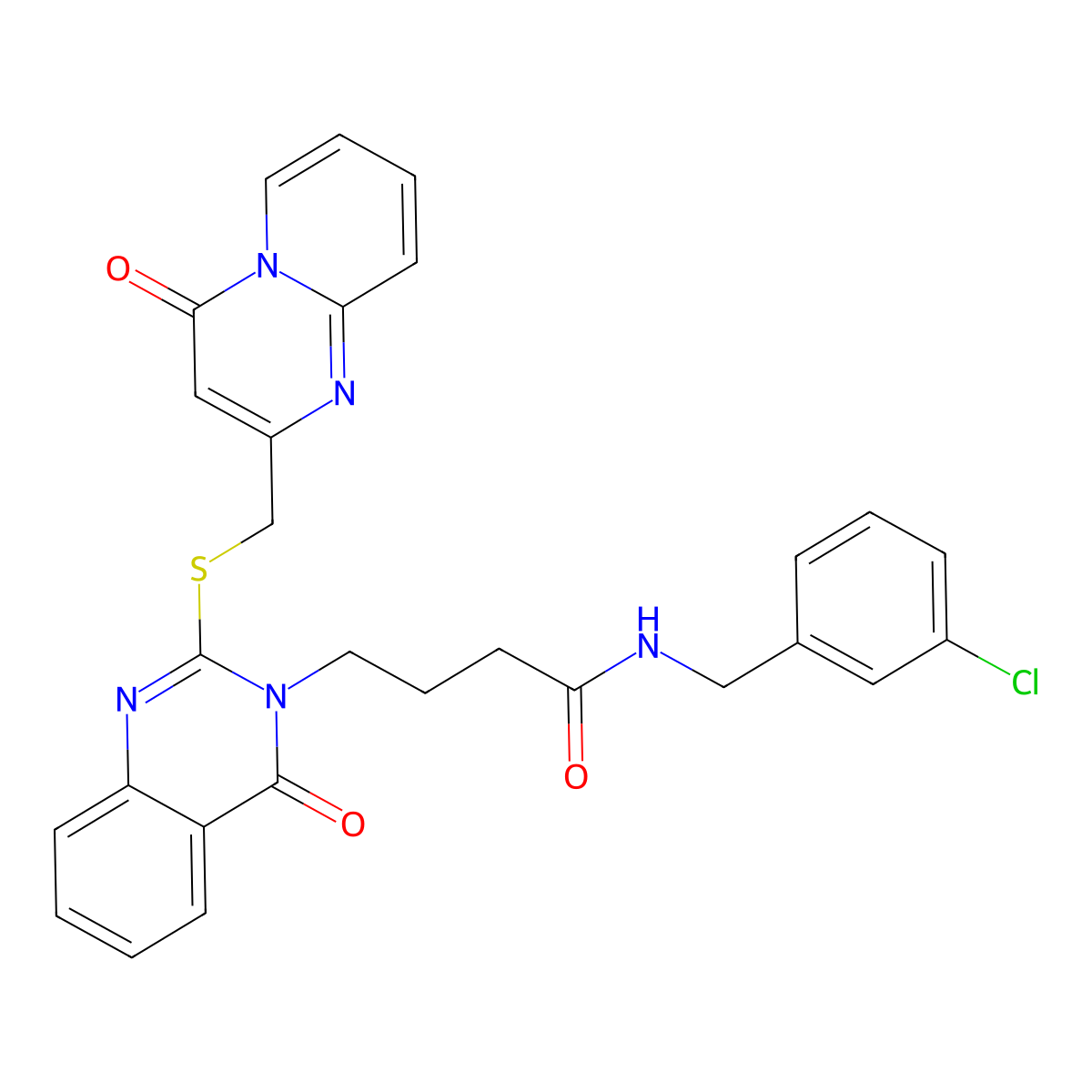 N-[(3-chlorophenyl)methyl]-4-[4-oxo-2-[(4-oxopyrido[1,2-a]pyrimidin-2-yl)methylsulfanyl]quinazolin-3-yl]butanamide molecular structure, CAS 422282-34-6