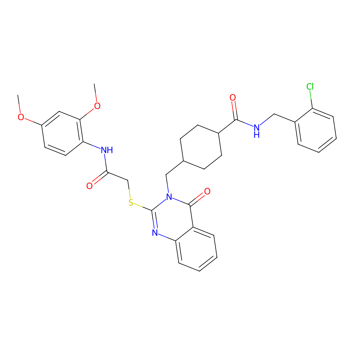 N-[(2-chlorophenyl)methyl]-4-{[2-({[(2,4-dimethoxyphenyl)carbamoyl]methyl}sulfanyl)-4-oxo-3,4-dihydroquinazolin-3-yl]methyl}cyclohexane-1-carboxamide molecular structure, CAS 422282-41-5