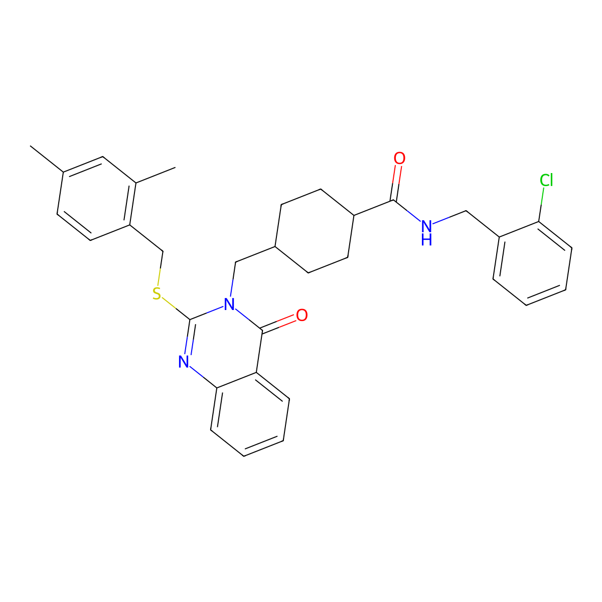 N-[(2-chlorophenyl)methyl]-4-[(2-{[(2,4-dimethylphenyl)methyl]sulfanyl}-4-oxo-3,4-dihydroquinazolin-3-yl)methyl]cyclohexane-1-carboxamide molecular structure, CAS 422282-42-6