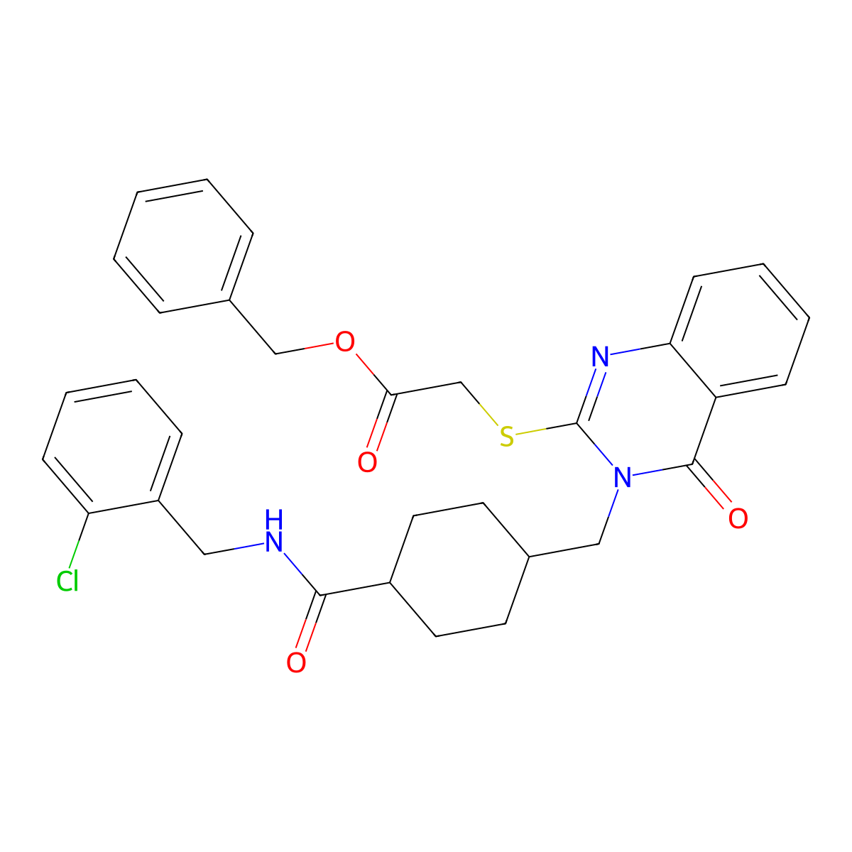 Benzyl 2-({3-[(4-{[(2-chlorophenyl)methyl]carbamoyl}cyclohexyl)methyl]-4-oxo-3,4-dihydroquinazolin-2-yl}sulfanyl)acetate molecular structure, CAS 422282-47-1
