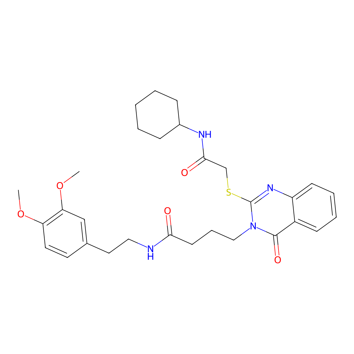 4-(2-((2-(cyclohexylamino)-2-oxoethyl)thio)-4-oxoquinazolin-3(4H)-yl)-N-(3,4-dimethoxyphenethyl)butanamide molecular structure, CAS 422282-60-8
