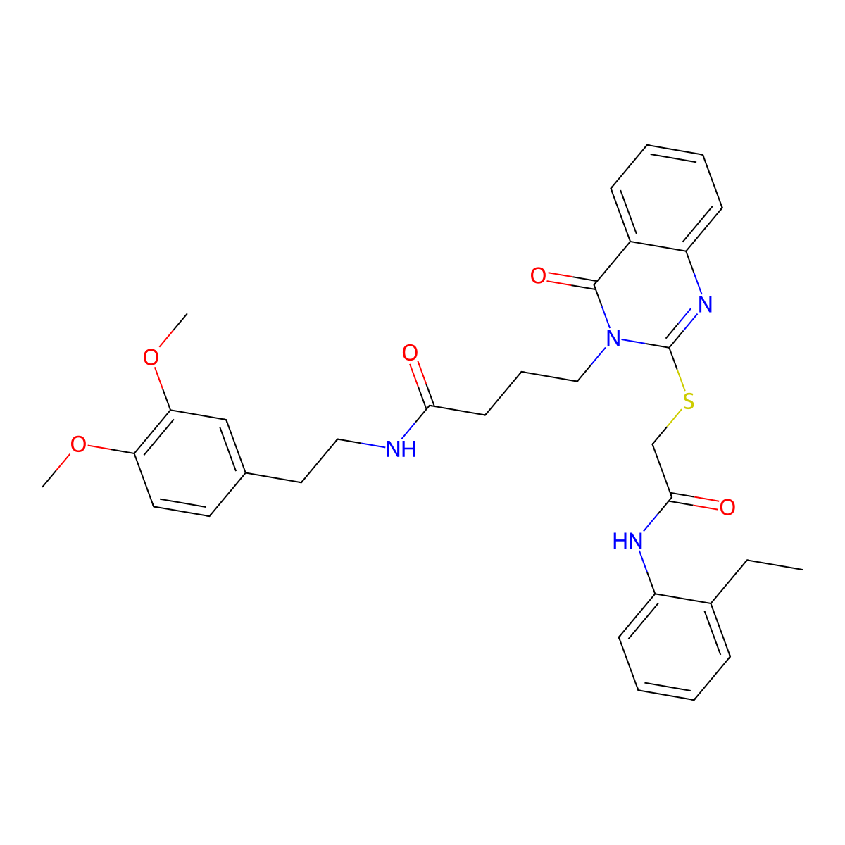 N-[2-(3,4-dimethoxyphenyl)ethyl]-4-[2-[2-(2-ethylanilino)-2-oxoethyl]sulfanyl-4-oxoquinazolin-3-yl]butanamide molecular structure, CAS 422282-62-0