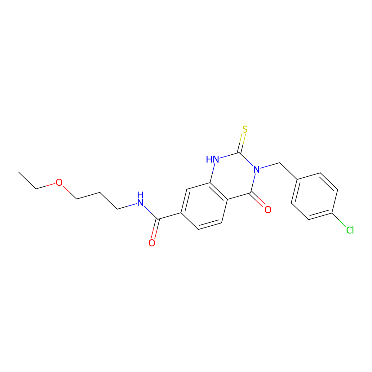 3-[(4-chlorophenyl)methyl]-N-(3-ethoxypropyl)-4-oxo-2-sulfanylidene-1H-quinazoline-7-carboxamide molecular structure, CAS 422282-72-2