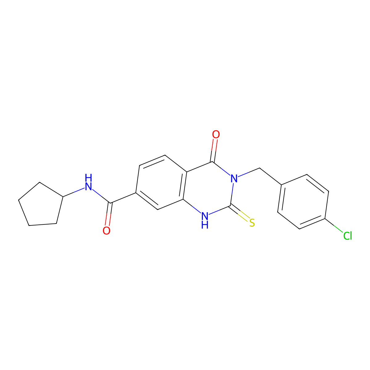 3-[(4-chlorophenyl)methyl]-N-cyclopentyl-4-oxo-2-sulfanylidene-1H-quinazoline-7-carboxamide molecular structure, CAS 422282-75-5
