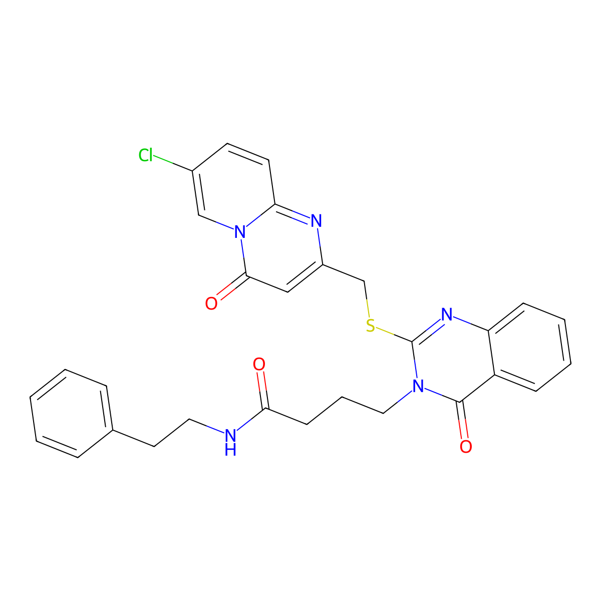 4-(2-(((7-chloro-4-oxo-4H-pyrido[1,2-a]pyrimidin-2-yl)methyl)thio)-4-oxoquinazolin-3(4H)-yl)-N-phenethylbutanamide molecular structure, CAS 422283-19-0