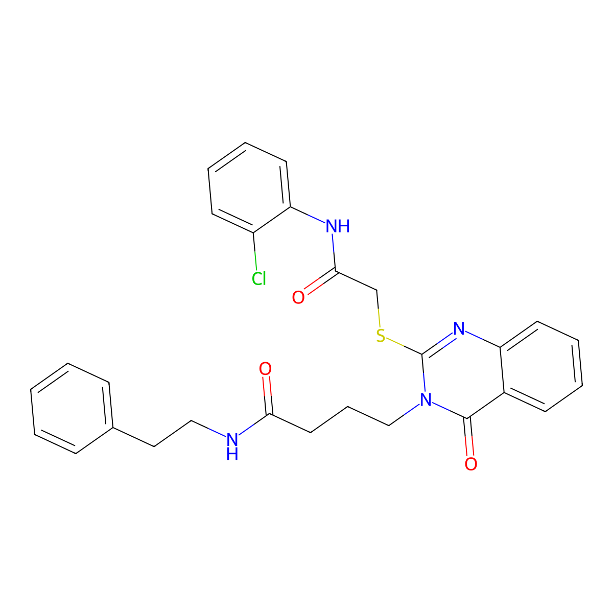 4-[2-({[(2-chlorophenyl)carbamoyl]methyl}sulfanyl)-4-oxo-3,4-dihydroquinazolin-3-yl]-N-(2-phenylethyl)butanamide molecular structure, CAS 422283-22-5