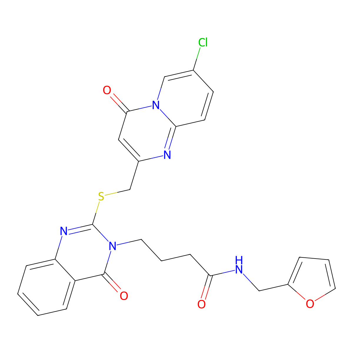 4-[2-[(7-chloro-4-oxopyrido[1,2-a]pyrimidin-2-yl)methylsulfanyl]-4-oxoquinazolin-3-yl]-N-(furan-2-ylmethyl)butanamide molecular structure, CAS 422283-31-6