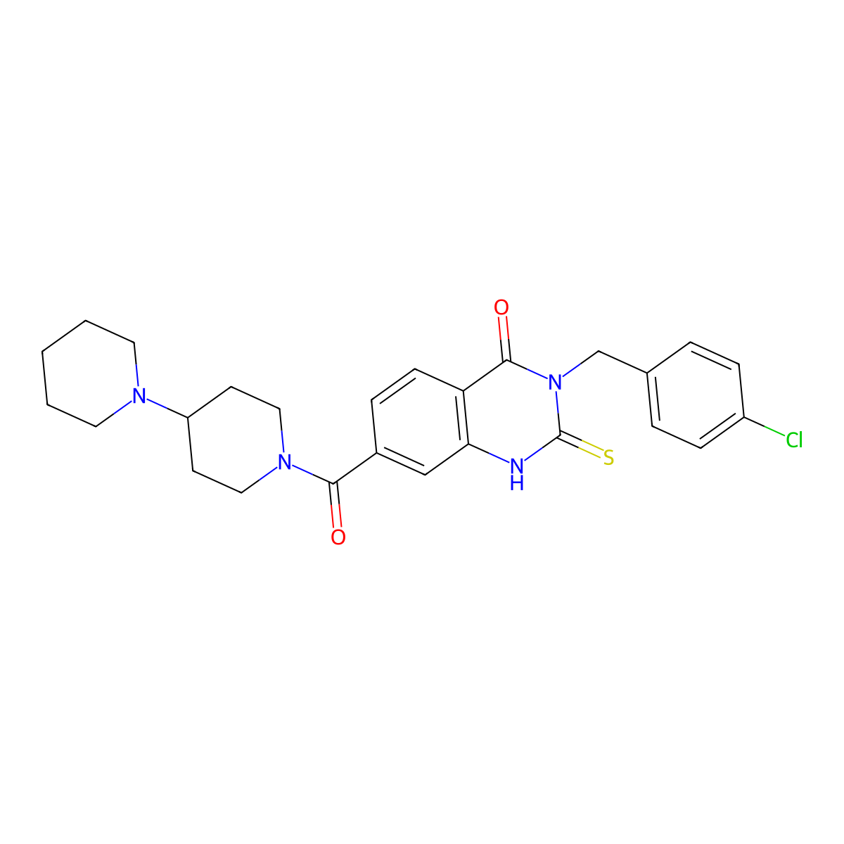 3-[(4-chlorophenyl)methyl]-7-(4-piperidin-1-ylpiperidine-1-carbonyl)-2-sulfanylidene-1H-quinazolin-4-one molecular structure, CAS 422283-39-4