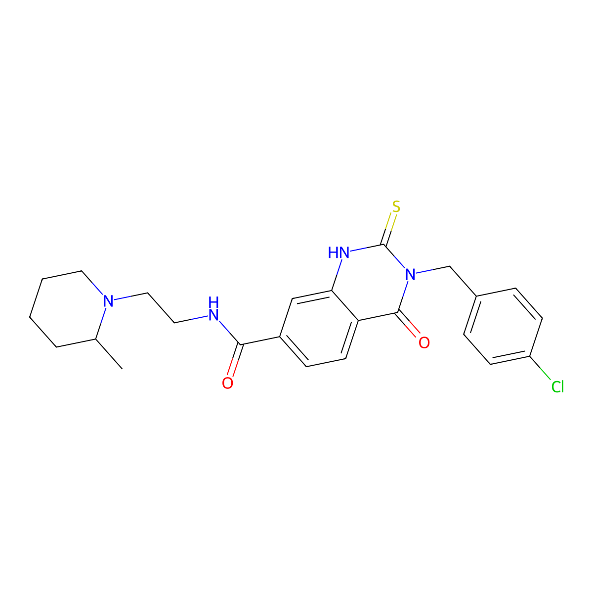 3-(4-chlorobenzyl)-4-keto-N-[2-(2-methylpiperidino)ethyl]-2-thioxo-1H-quinazoline-7-carboxamide molecular structure, CAS 422283-43-0