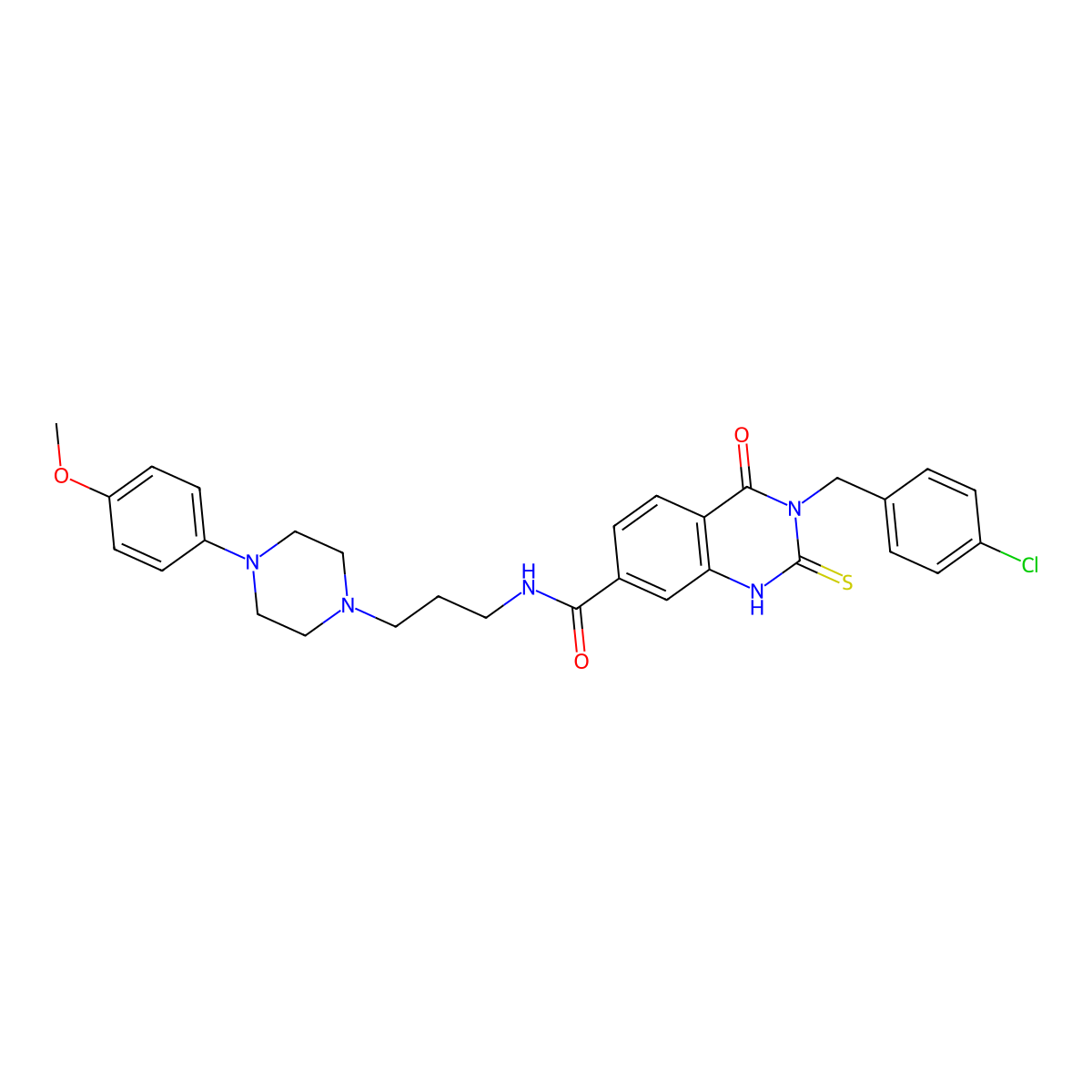 3-(4-chlorobenzyl)-N-(3-(4-(4-methoxyphenyl)piperazin-1-yl)propyl)-4-oxo-2-thioxo-1,2,3,4-tetrahydroquinazoline-7-carboxamide molecular structure, CAS 422283-48-5
