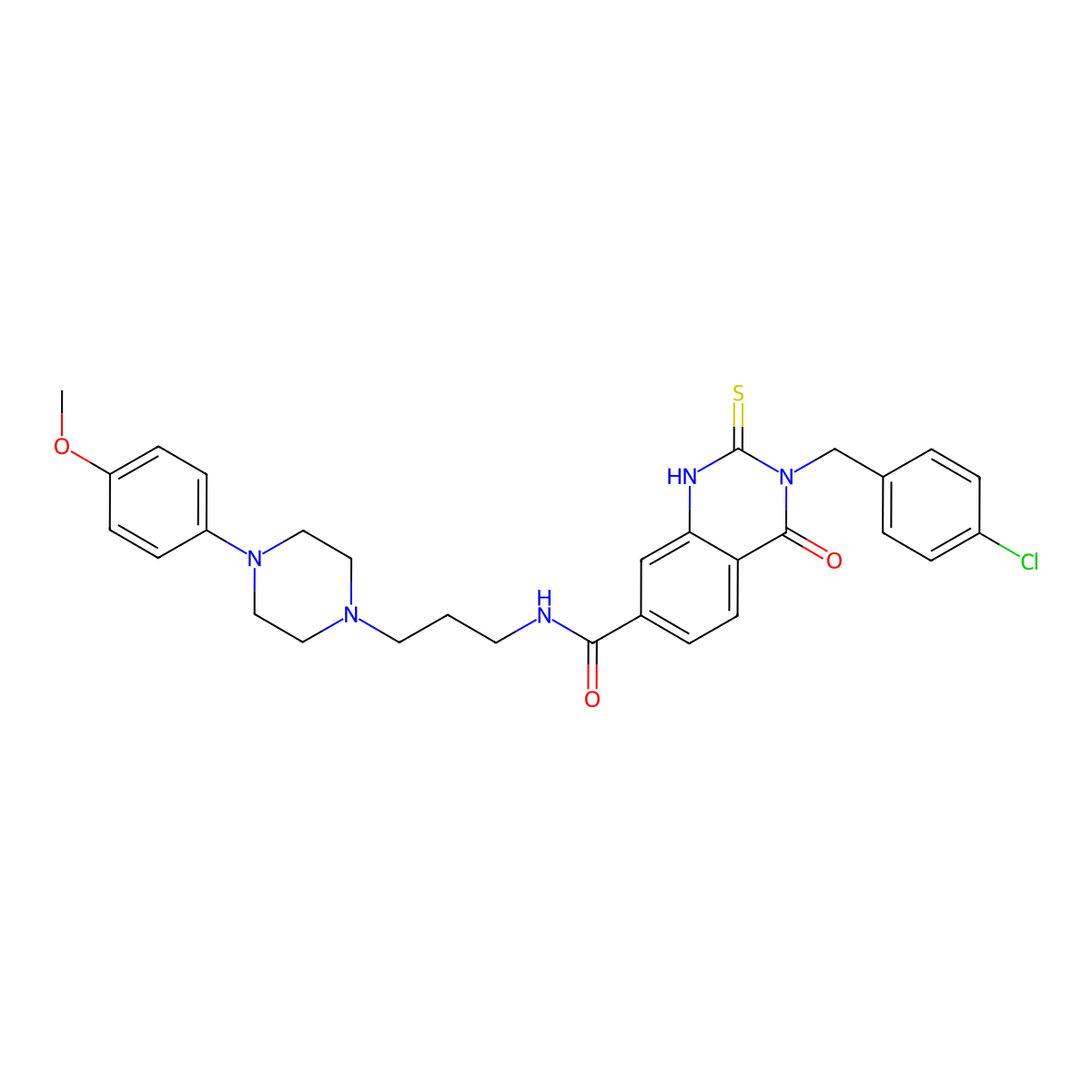 3-(4-chlorobenzyl)-N-(3-(4-(4-methoxyphenyl)piperazin-1-yl)propyl)-4-oxo-2-thioxo-1,2,3,4-tetrahydroquinazoline-7-carboxamide molecular structure, CAS 422283-48-5