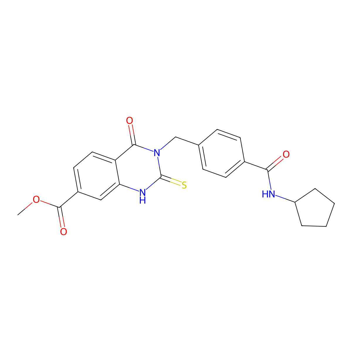 methyl 3-[[4-(cyclopentylcarbamoyl)phenyl]methyl]-4-oxo-2-sulfanylidene-1H-quinazoline-7-carboxylate molecular structure, CAS 422283-72-5