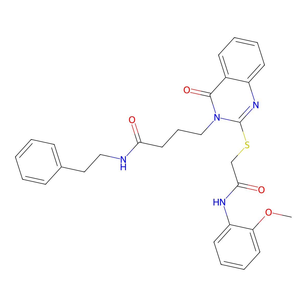 4-[2-({[(2-methoxyphenyl)carbamoyl]methyl}sulfanyl)-4-oxo-3,4-dihydroquinazolin-3-yl]-N-(2-phenylethyl)butanamide molecular structure, CAS 422286-75-7