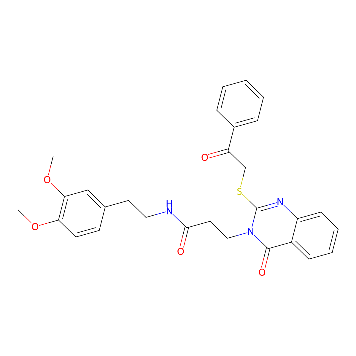 N-[2-(3,4-dimethoxyphenyl)ethyl]-3-{4-oxo-2-[(2-oxo-2-phenylethyl)sulfanyl]-3,4-dihydroquinazolin-3-yl}propanamide molecular structure, CAS 422286-82-6