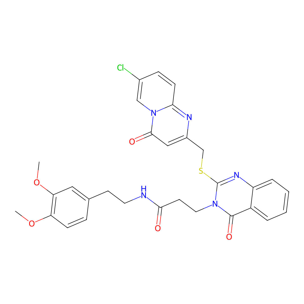 3-{2-[({7-chloro-4-oxo-4H-pyrido[1,2-a]pyrimidin-2-yl}methyl)sulfanyl]-4-oxo-3,4-dihydroquinazolin-3-yl}-N-[2-(3,4-dimethoxyphenyl)ethyl]propanamide molecular structure, CAS 422286-84-8