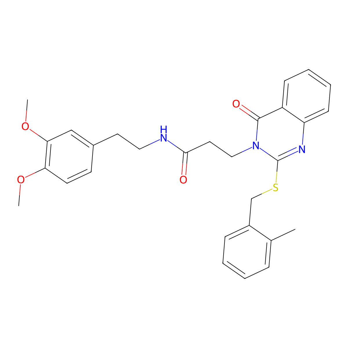 N-(3,4-dimethoxyphenethyl)-3-(2-((2-methylbenzyl)thio)-4-oxoquinazolin-3(4H)-yl)propanamide molecular structure, CAS 422286-85-9