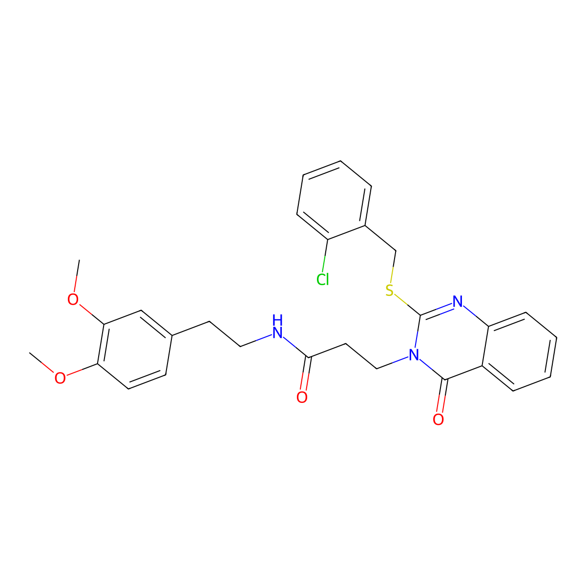 3-(2-((2-chlorobenzyl)thio)-4-oxoquinazolin-3(4H)-yl)-N-(3,4-dimethoxyphenethyl)propanamide molecular structure, CAS 422286-86-0