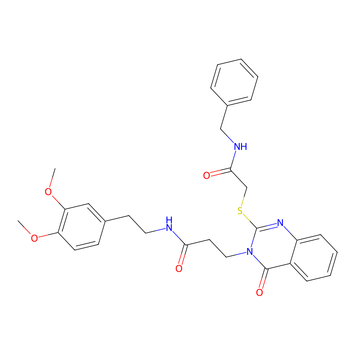 3-(2-{[(benzylcarbamoyl)methyl]sulfanyl}-4-oxo-3,4-dihydroquinazolin-3-yl)-N-[2-(3,4-dimethoxyphenyl)ethyl]propanamide molecular structure, CAS 422286-87-1
