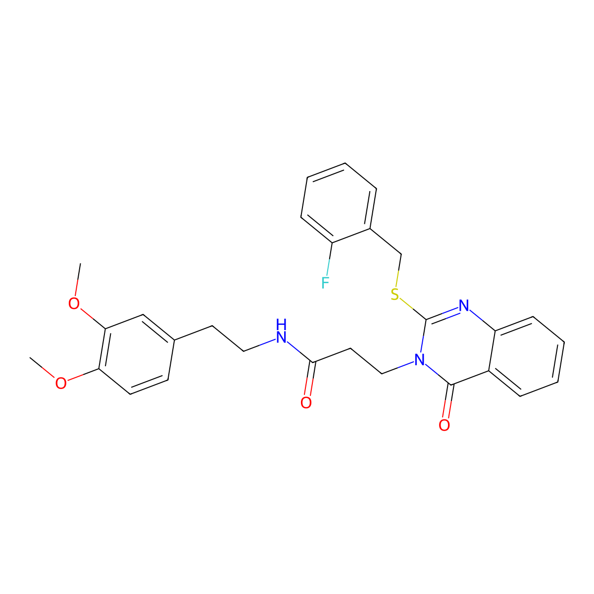 N-(3,4-dimethoxyphenethyl)-3-(2-((2-fluorobenzyl)thio)-4-oxoquinazolin-3(4H)-yl)propanamide molecular structure, CAS 422286-88-2