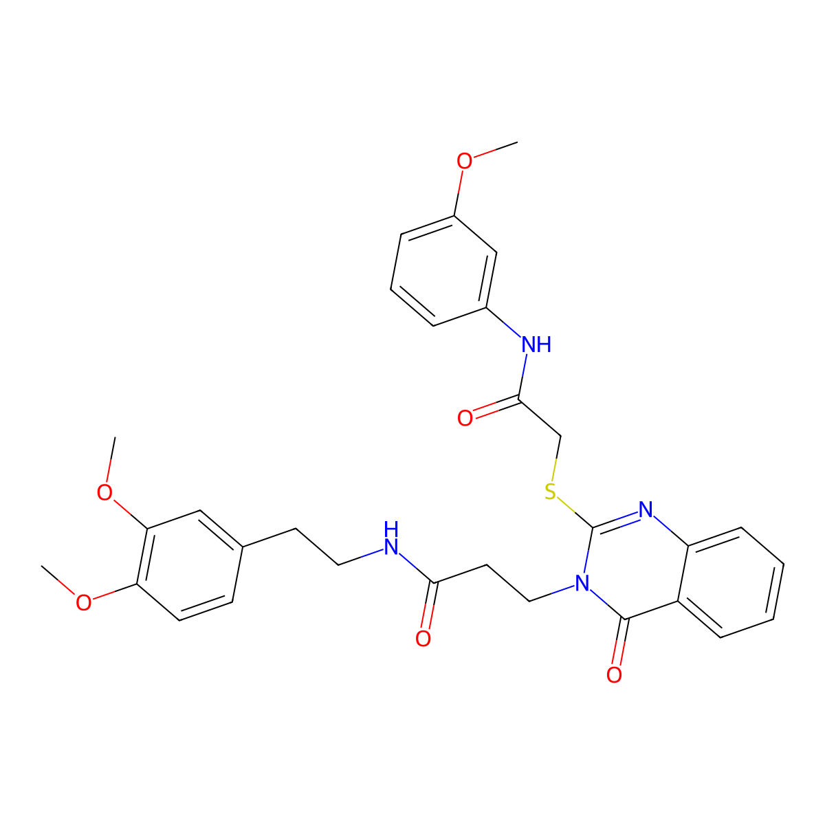 N-[2-(3,4-dimethoxyphenyl)ethyl]-3-[2-({[(3-methoxyphenyl)carbamoyl]methyl}sulfanyl)-4-oxo-3,4-dihydroquinazolin-3-yl]propanamide molecular structure, CAS 422286-91-7