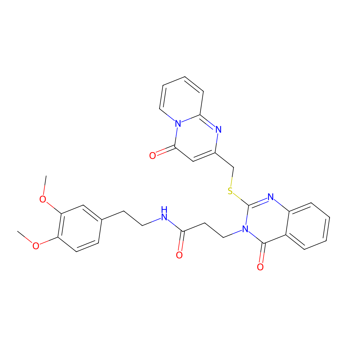 N-[2-(3,4-dimethoxyphenyl)ethyl]-3-[4-oxo-2-[(4-oxopyrido[1,2-a]pyrimidin-2-yl)methylsulfanyl]quinazolin-3-yl]propanamide molecular structure, CAS 422286-94-0