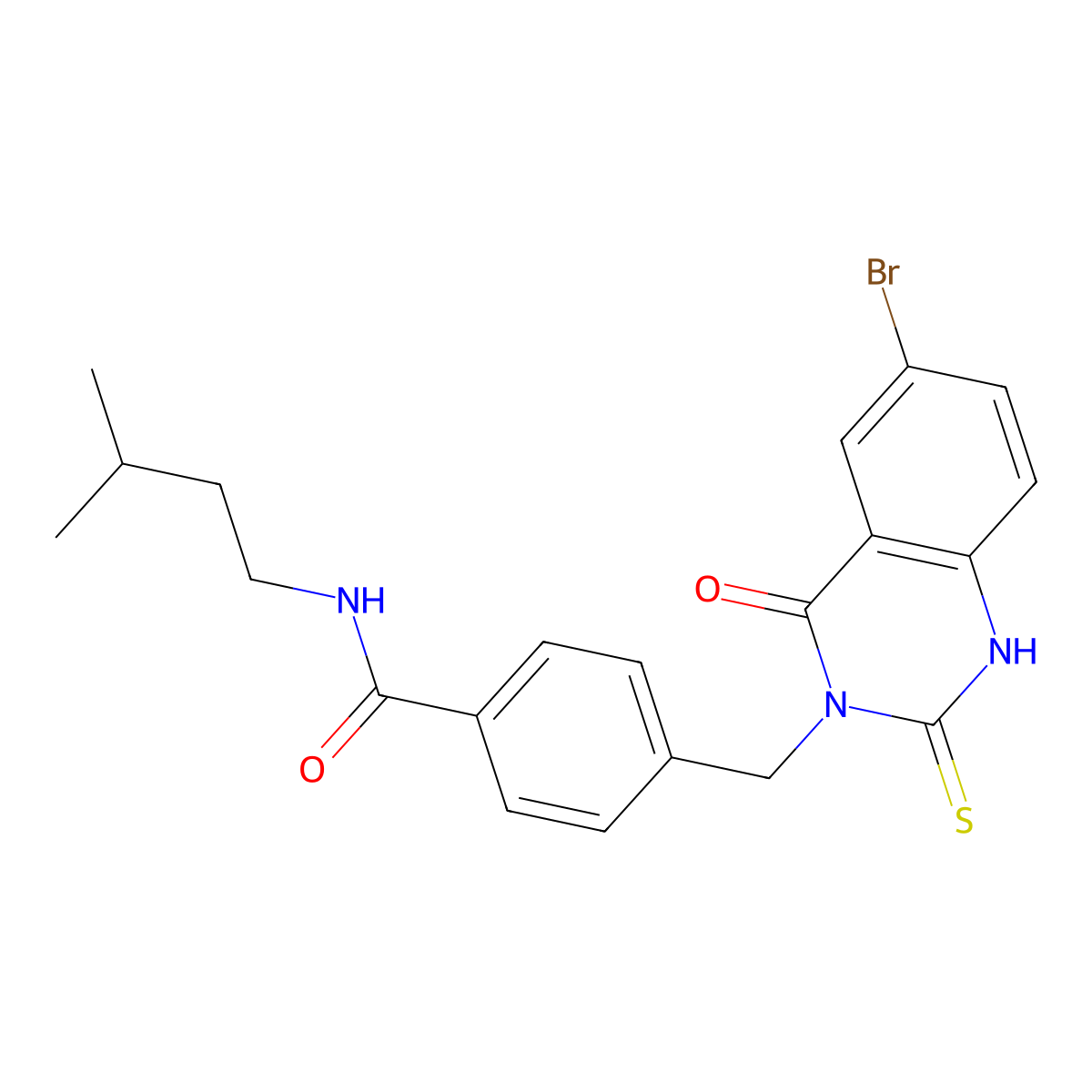4-[(6-bromo-4-oxo-2-sulfanylidene-1H-quinazolin-3-yl)methyl]-N-(3-methylbutyl)benzamide molecular structure, CAS 422287-01-2