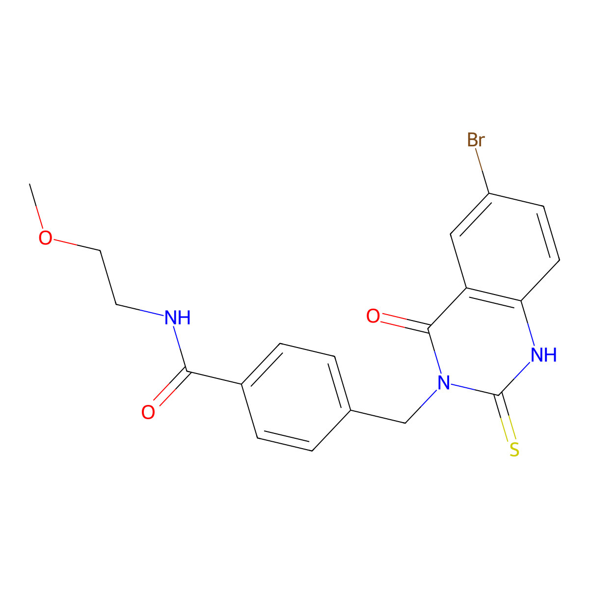 4-[(6-bromo-4-oxo-2-sulfanylidene-1H-quinazolin-3-yl)methyl]-N-(2-methoxyethyl)benzamide molecular structure, CAS 422287-02-3