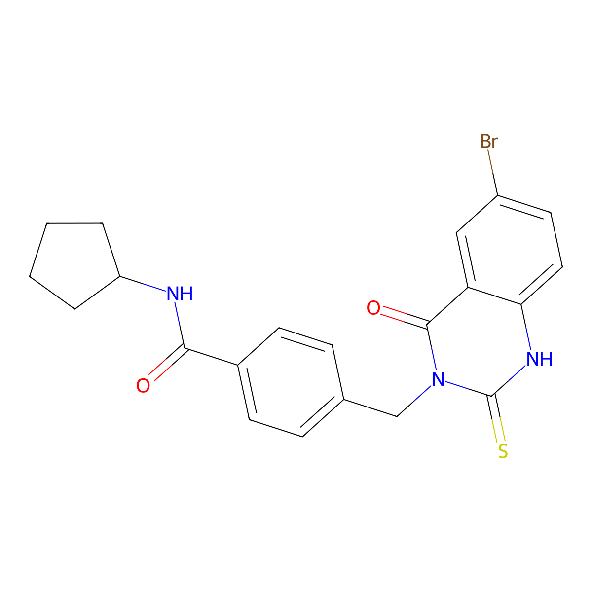 4-[(6-bromo-4-oxo-2-sulfanylidene-1H-quinazolin-3-yl)methyl]-N-cyclopentylbenzamide molecular structure, CAS 422287-25-0