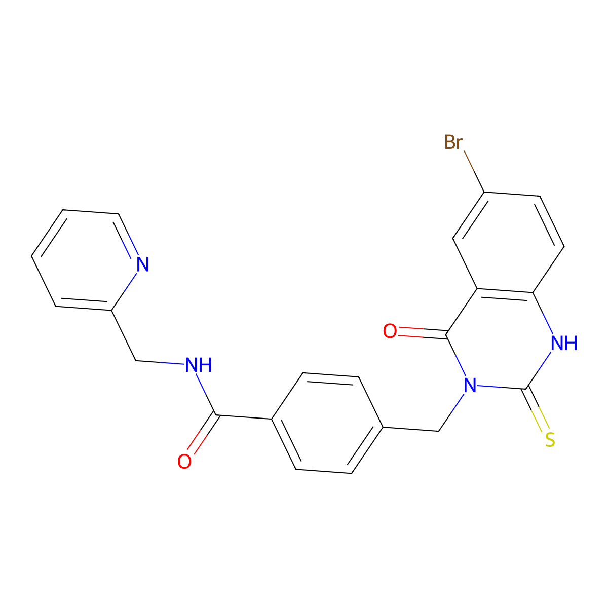 4-[(6-bromo-4-oxo-2-sulfanylidene-1H-quinazolin-3-yl)methyl]-N-(pyridin-2-ylmethyl)benzamide molecular structure, CAS 422287-30-7