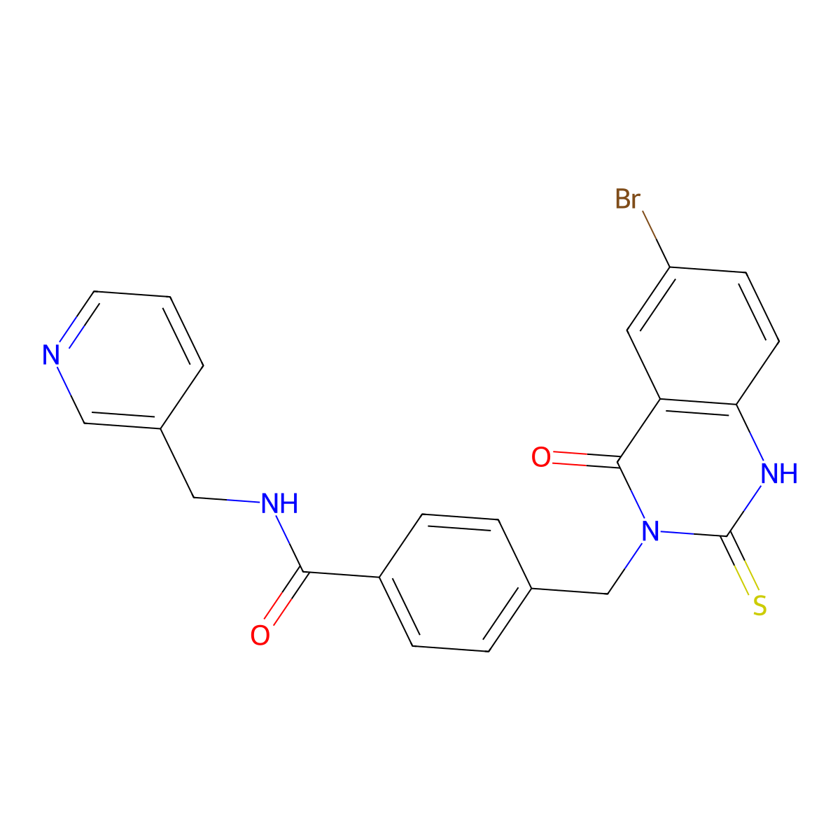 4-[(6-bromo-4-oxo-2-sulfanylidene-1H-quinazolin-3-yl)methyl]-N-(pyridin-3-ylmethyl)benzamide molecular structure, CAS 422287-31-8